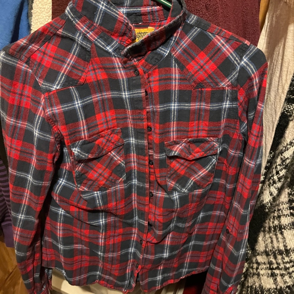 Red and Blue Plaid Button-Up Shirt